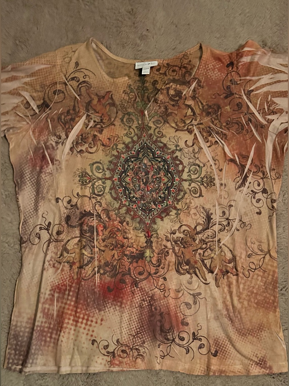 Fashion Bug brown Tuscan style printed shirt
